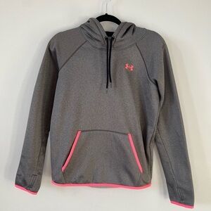 Under Armour Heat Gear Pullover Hoodie with Thumbholes - Size XS in Grey & Pink